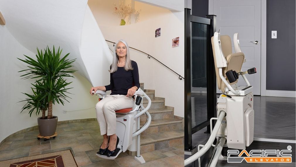 Thang ghế stairlift có thể gập gọn khi không sử dụng giúp tiết kiệm diện tích tối đa