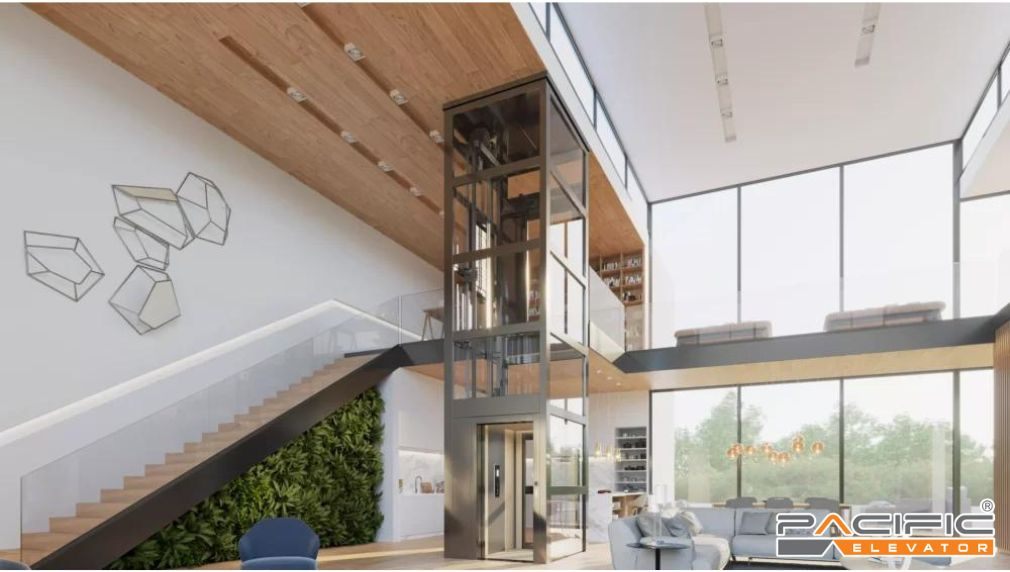 vị trí lắp thang máy ở giữa trung tâm ngôi nhà