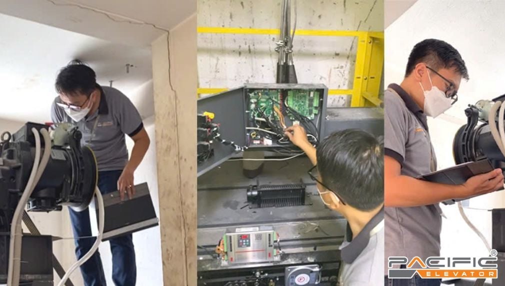 Kỹ thuật viên Pacific chuyên nghiệp kiểm tra thang máy