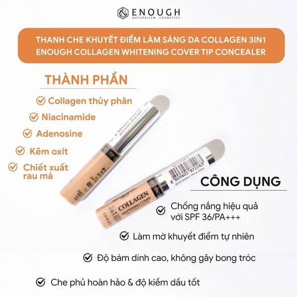 dùng che khuyết điểm Enough Collagen 3in1 cho thâm sau mụn