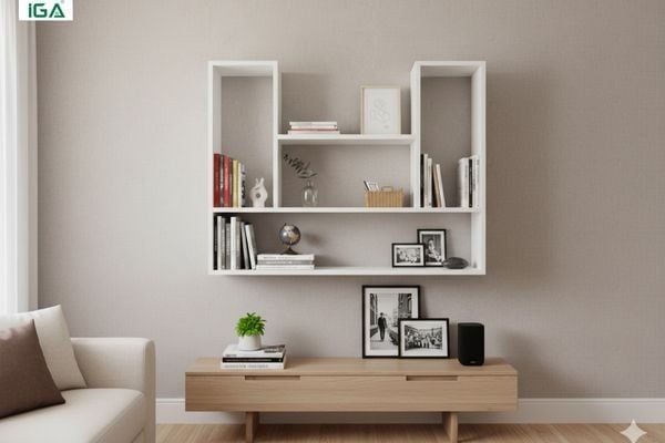 Mô tả sản phẩm - Kệ sách gỗ trắng gắn tường - GP14