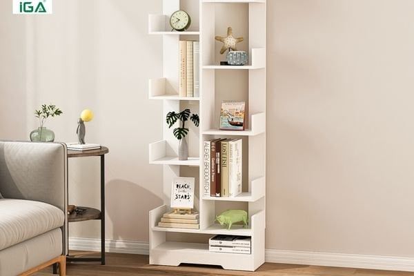 Kệ sách đứng màu trắng - Kệ gỗ trắng dáng hình cây - GP66