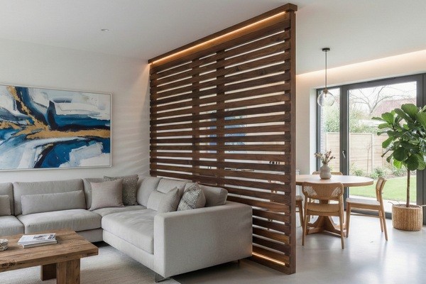 Vách gỗ cố định ngăn cách không gian