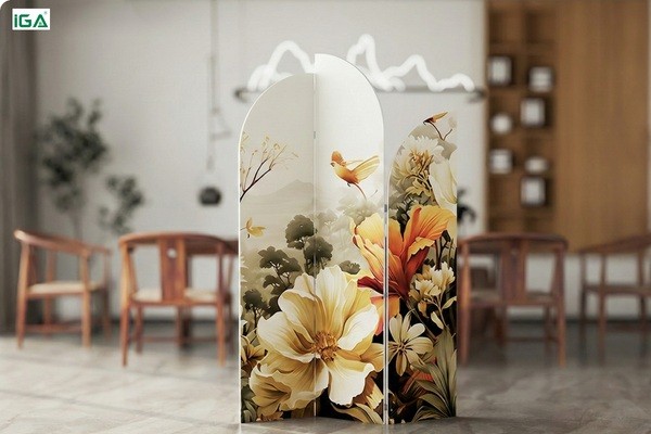 Vách ngăn trang trí phòng khách sang trọng bằng gỗ