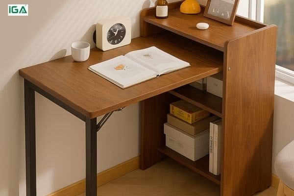 Bàn làm việc gấp gọn chân đen mặt óc chó - GM230