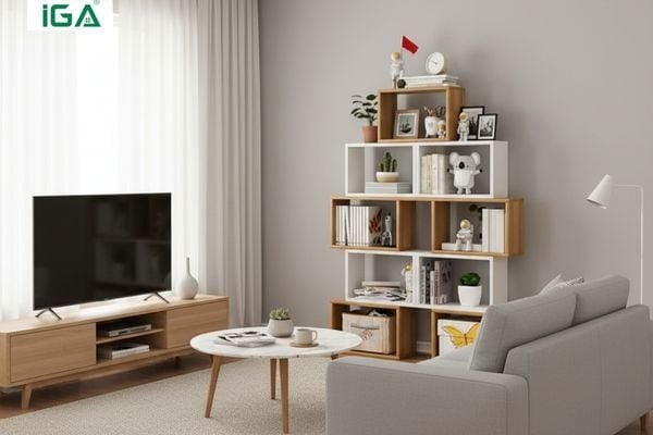 Kệ trang trí với nội thất Bắc Âu