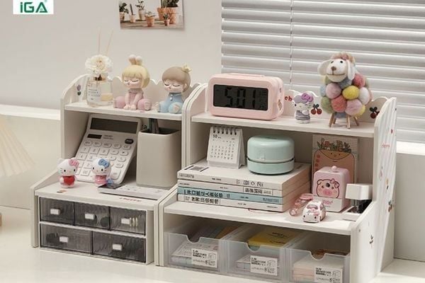 Kệ sách đứng màu trắng - Kệ sách 2 tầng để bàn - IG419