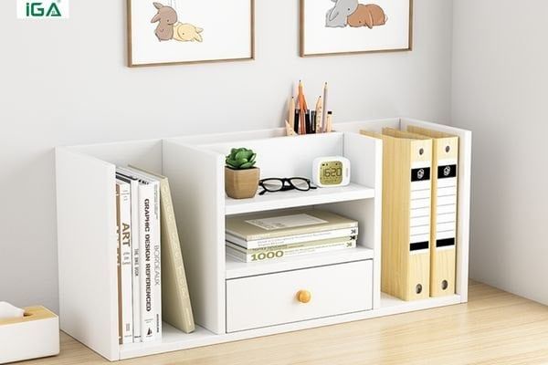 Kệ sách đứng màu trắng - Kệ xếp sách có ngăn kéo