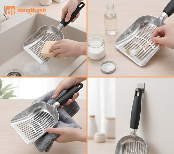 Cách bảo quản xẻng xúc cát mèo bằng nhôm sáng bóng