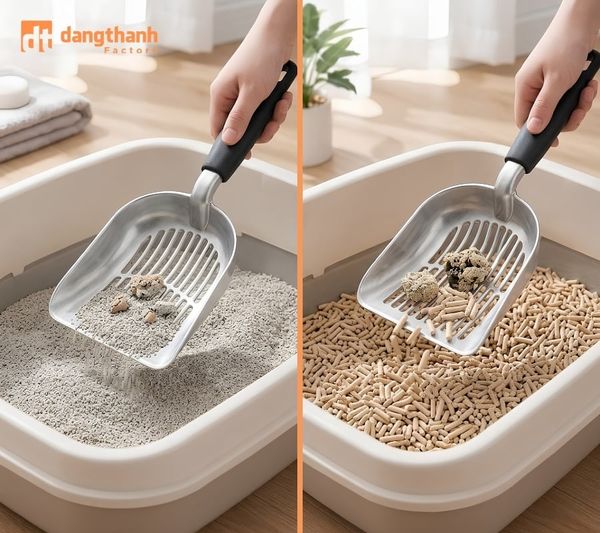 Mẹo chọn xẻng xúc cát mèo bằng nhôm theo loại cát