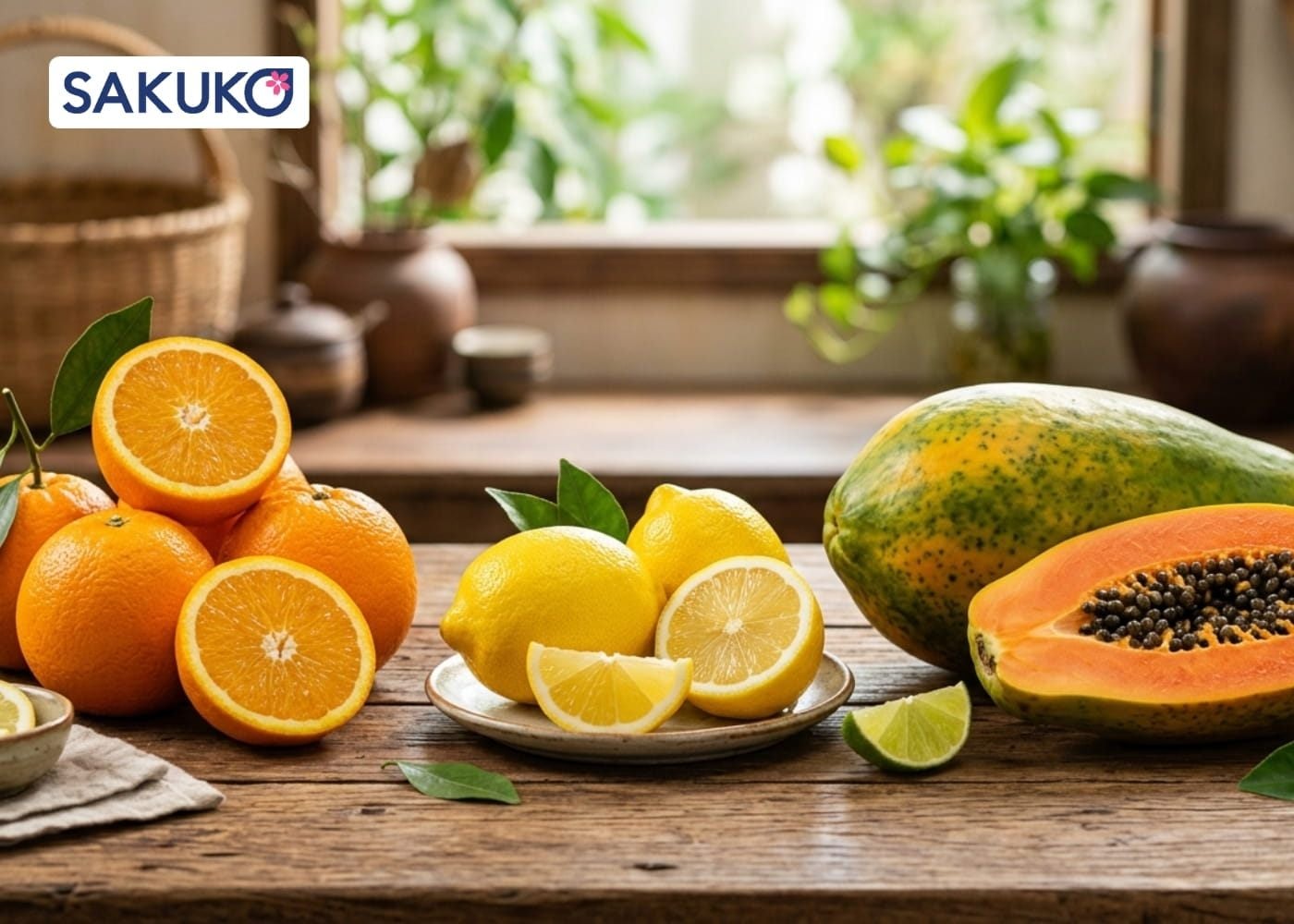 Làm sáng da bằng chiết xuất Cam, Chanh và Đu đủ (Nguồn Vitamin C và AHA tự nhiên)