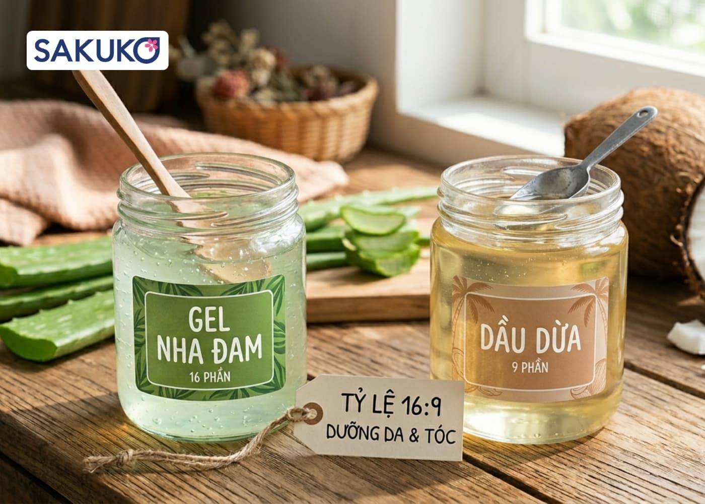 Mặt nạ gel Nha đam & Dầu dừa: 