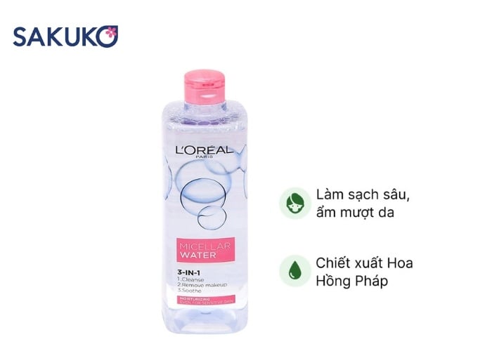 Nước tẩy trang cho da khô L'Oréal Paris Micellar Water 3-in-1 Moisturizing