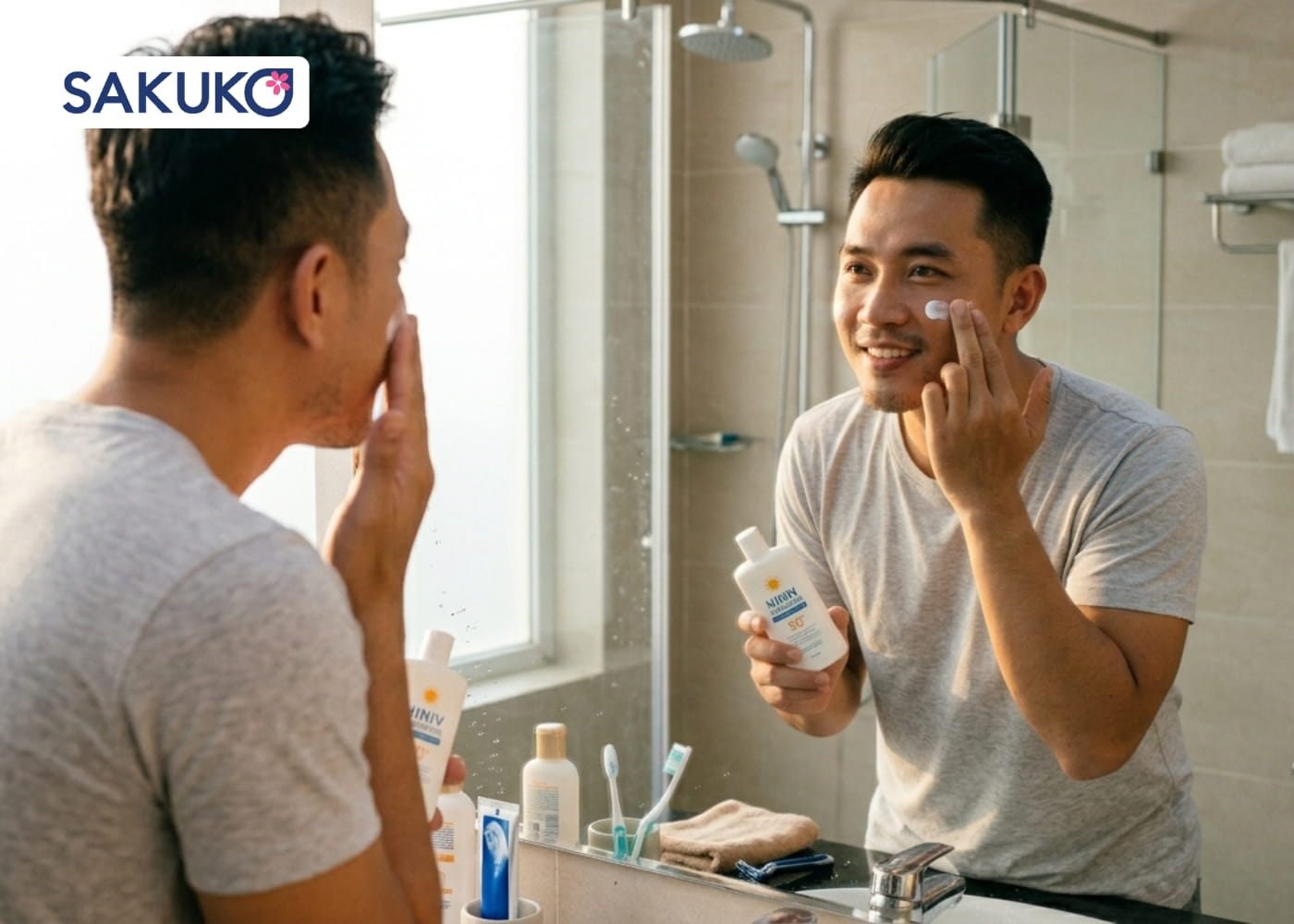 Các bước skincare cho nam sáng và tối Bước 4 - Bảo vệ bằng kem chống nắng (buổi sáng)