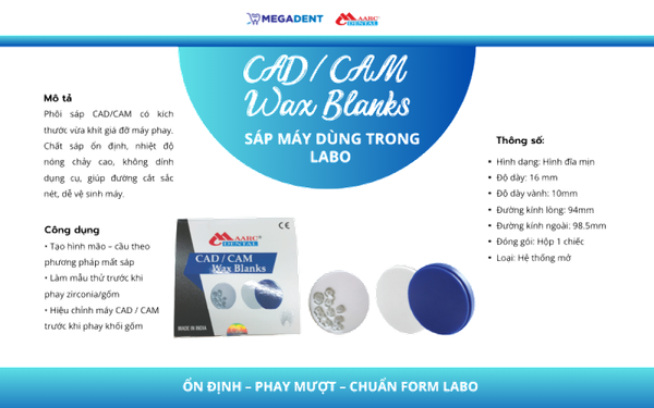 Phôi sáp CAD/CAM D98.4×16mm cho labo kỹ thuật số
