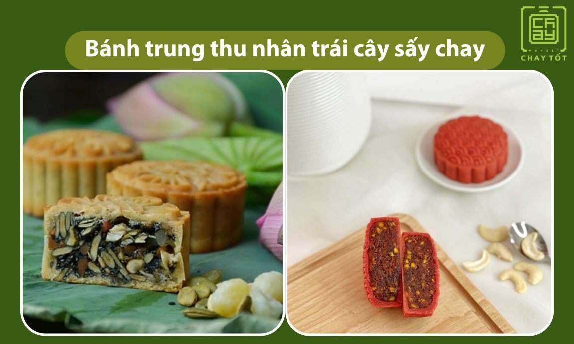 Bánh trung thu nhân trái cây sấy chay màu sắc tươi mới và bắt mắt
