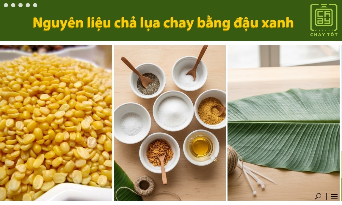 Nguyên liệu làm chả lụa chay bằng đậu xanh
