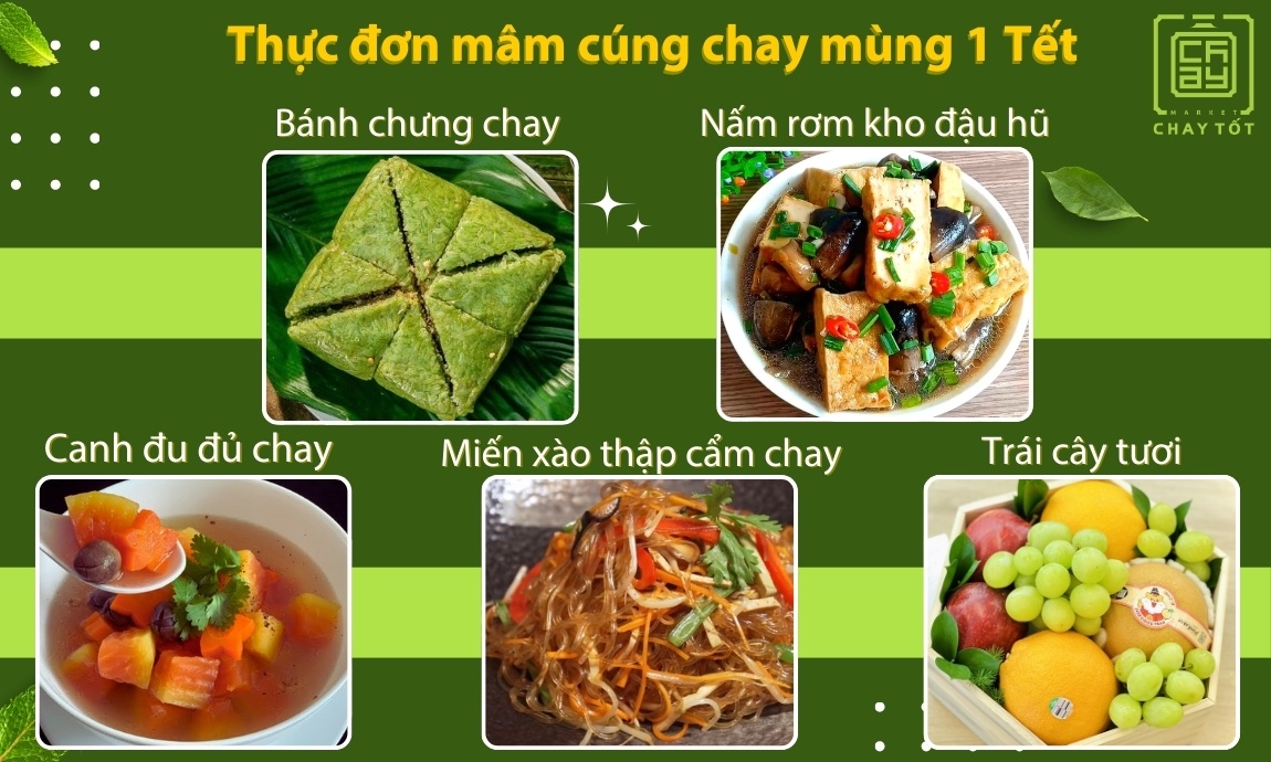 Thực đơn mâm cúng chay mùng 1 Tết mâm số 5