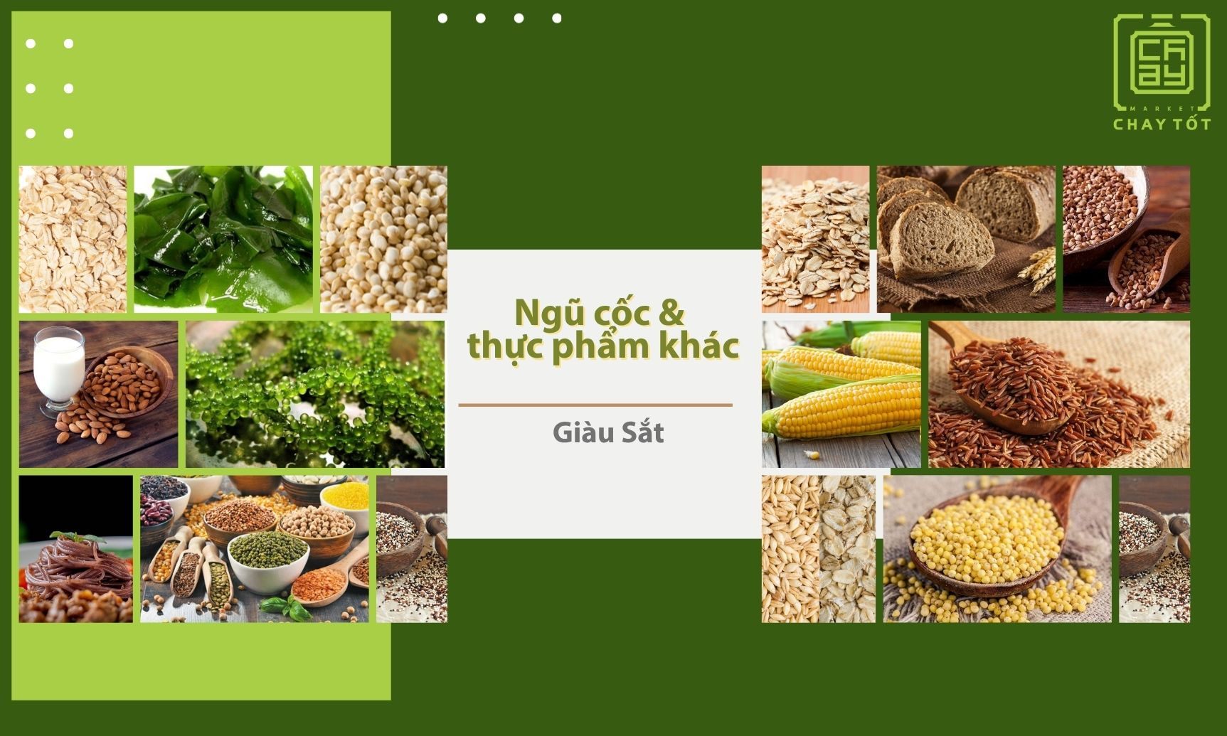 Ngũ cốc nguyên hạt là thực phẩm chứa sắt cho người ăn chay