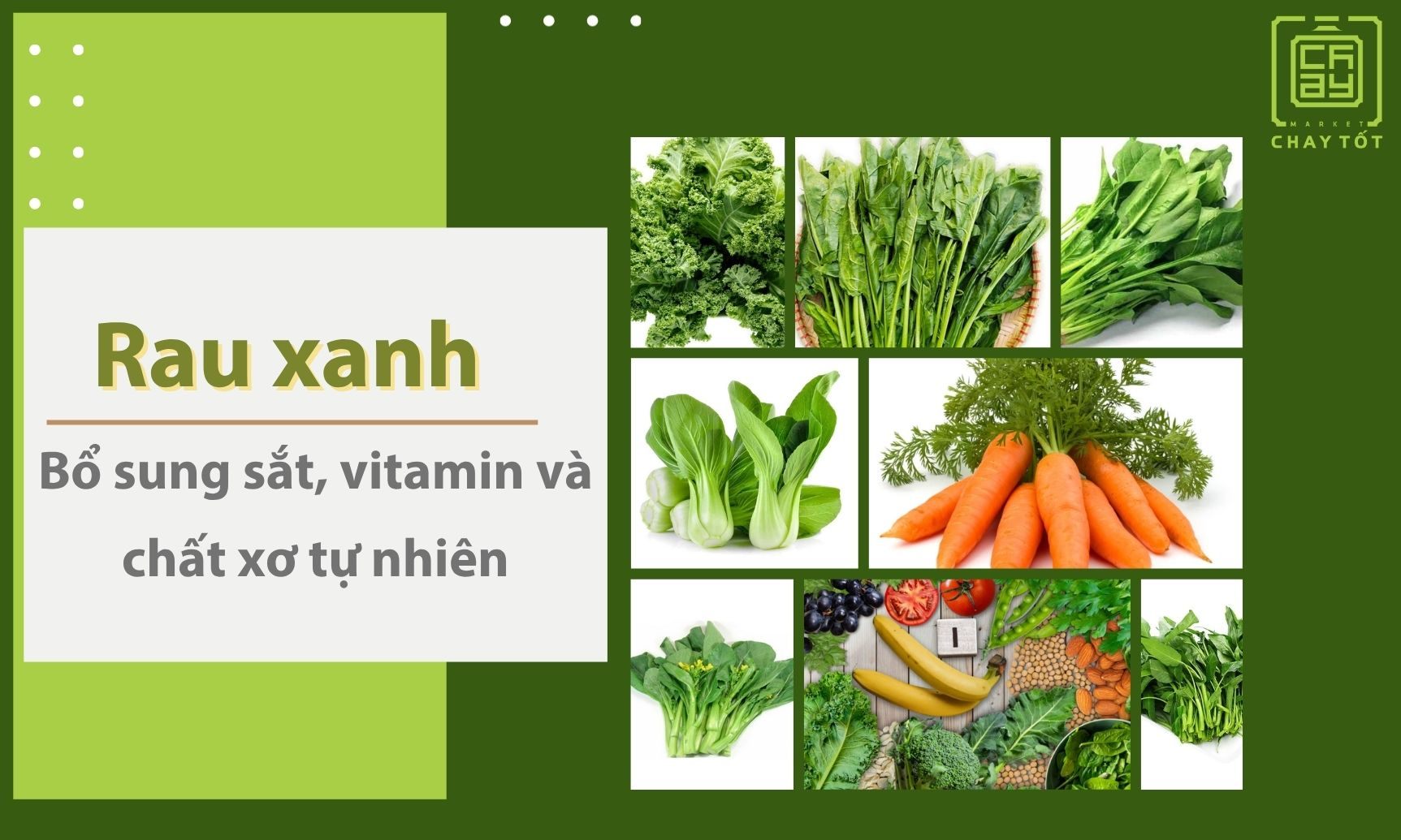 Rau xanh giàu sắt cho người ăn chay đồng thời giàu vitamin A, C, K, folate và chất xơ