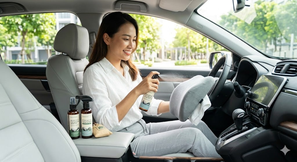 Cách khử mùi nội thất ô tô và vệ sinh gối tựa không cần giặt nước chuẩn chuyên gia