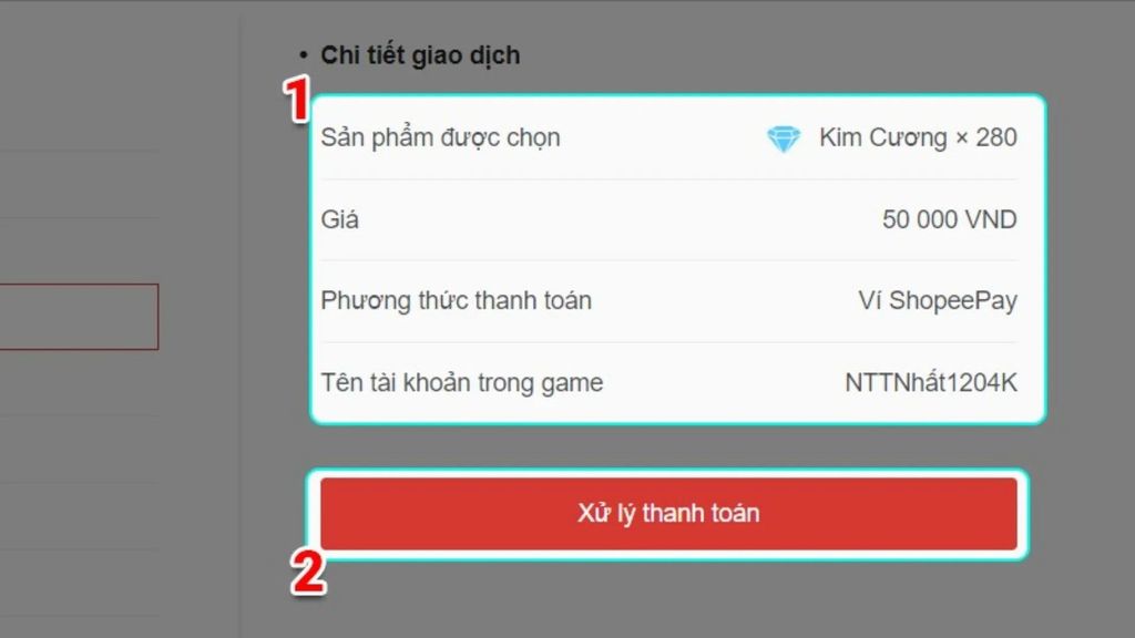tiến hành thanh toán thẻ garena trong ví ShopeePay