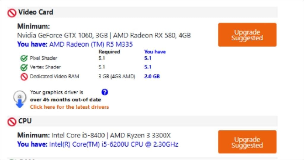 đọc kết quả kiểm tra laptop có chơi game được không bằng Can You Run It