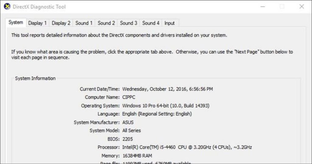 Xem cấu hình laptop bằng DXDiag
