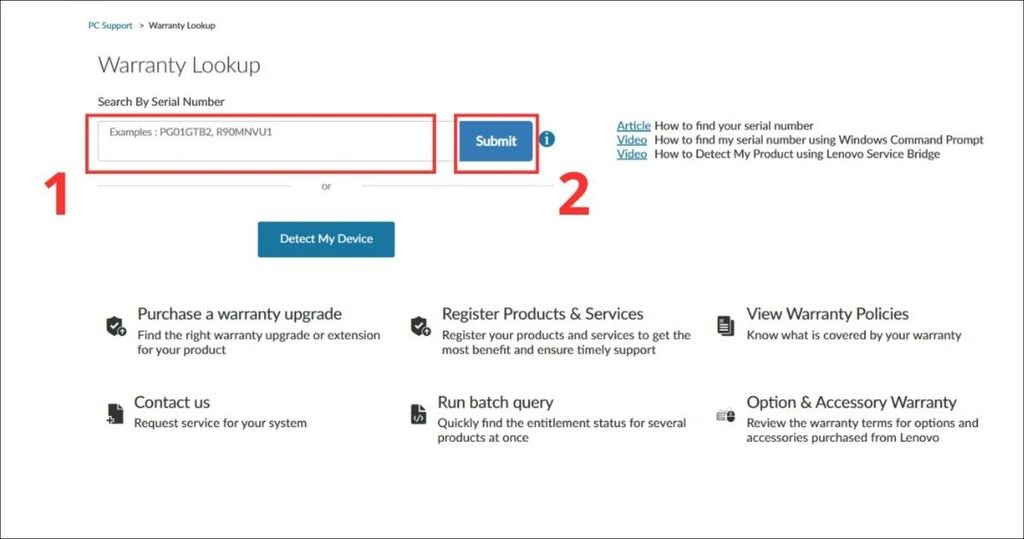 kiểm tra bảo hành laptop lenovo trực tiếp trên website