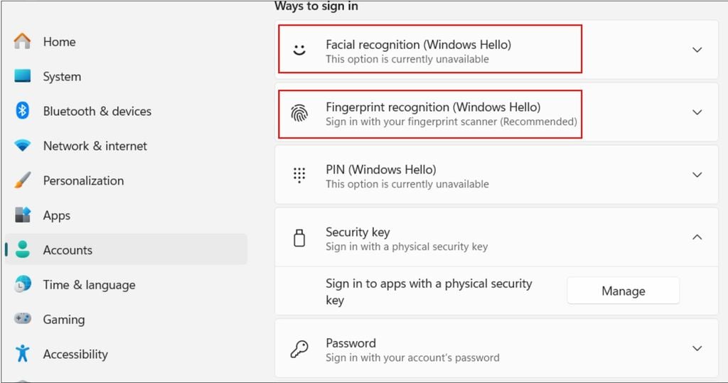 cách cài đặt vân tay khuôn mặt cho máy tính laptop