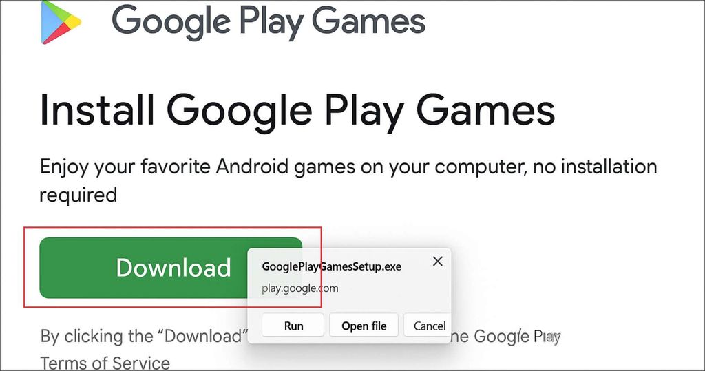 Tải file cài đặt Google Play Games