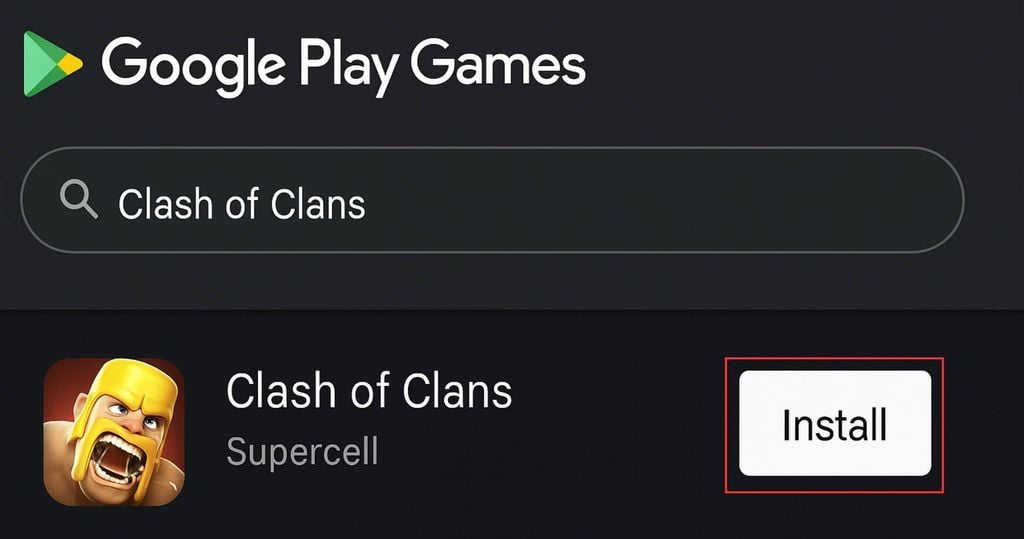 Tìm và cài đặt Clash of Clans trong ứng dụng Google Play Games