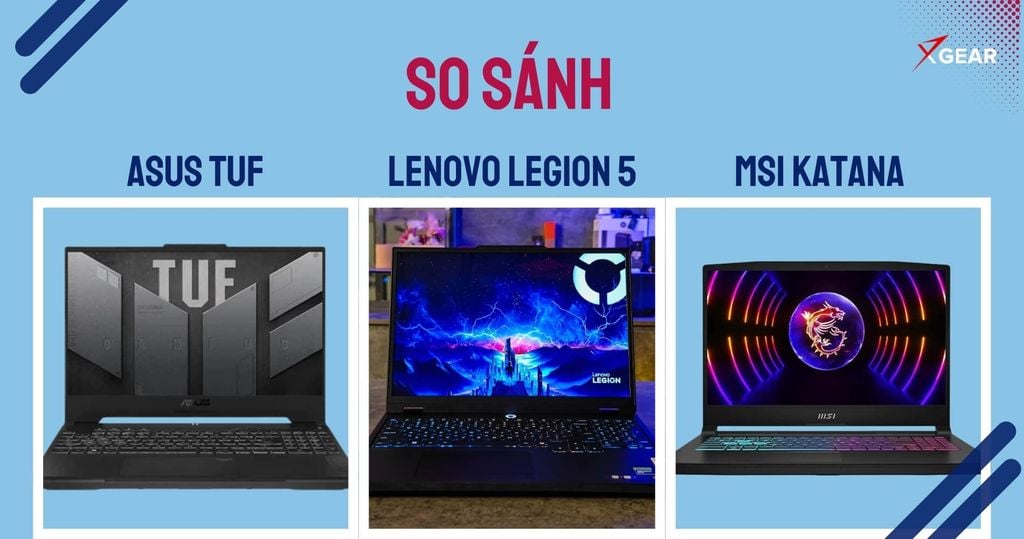 so sánh asus tuf với lenovo legion 5 và msi katana