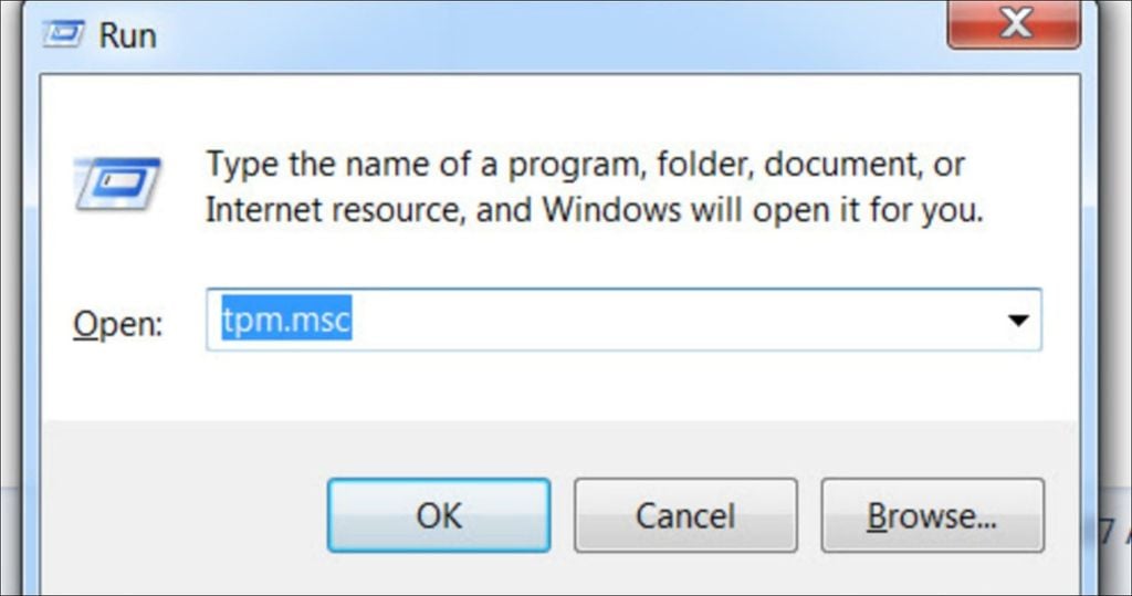 Firmware TPM qua hộp thoại run