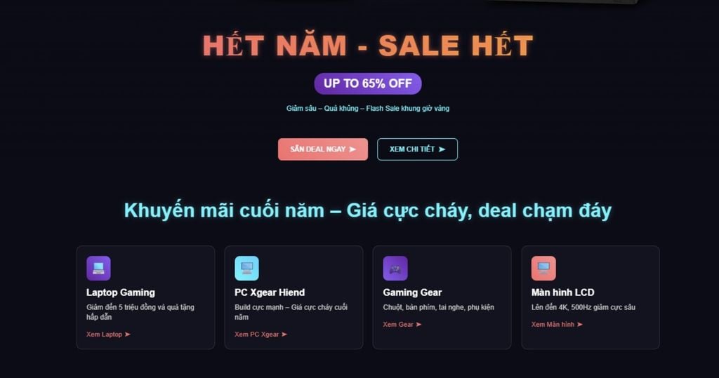 chương trình hết năm sale hết tại Xgear