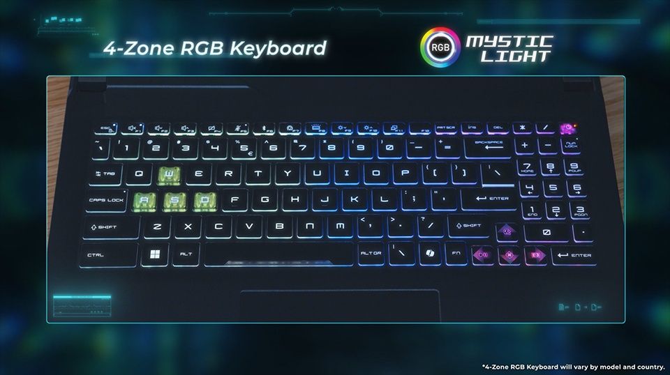 bàn phím 4 vùng RGB trải nghiệm gõ phím mượt mà