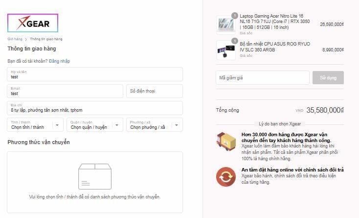 điền thông tin cá nhân khi mua hàng
