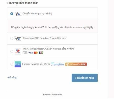 điền thông tin và chọn hình thức thanh toán để hoàn tất đơn hàng