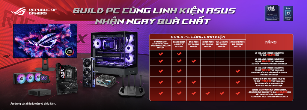 linh kiện áp dụng trong khuyến mãi build pc cùng ASUS