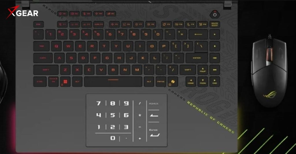 Laptop ASUS ROG Strix G16 G614PW TS051W có bàn phím trên touchpad