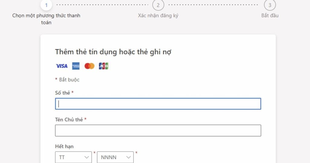 điền thông tin thanh toán để đăng ký office 365