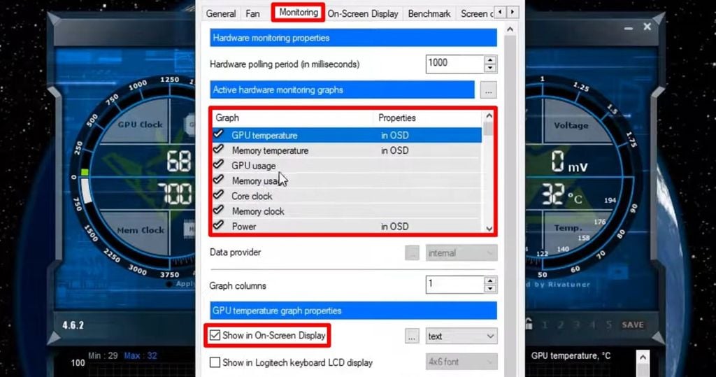 tick vào ô theo nhu cầu dùng cho MSI Afterburner sau khi cài đặt xong