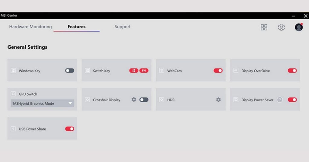thiết lập các setting cơ bản trong msi center