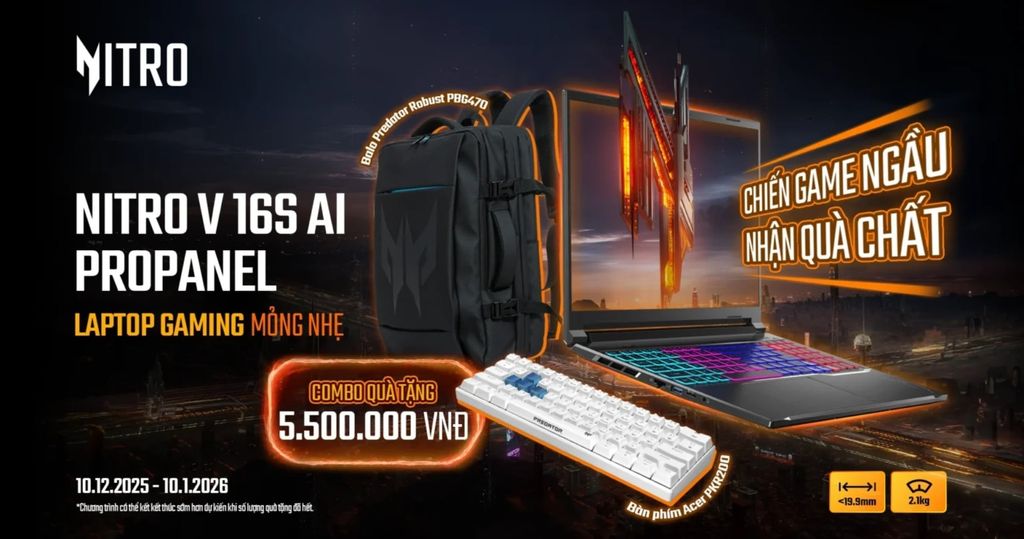 Mua Acer Nitro V 16S AI ProPanel nhận quà lên đến 5,5 triệu đồng