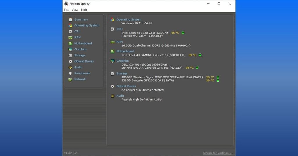 phần mềm Speccy kiểm tra nhiệt độ laptop