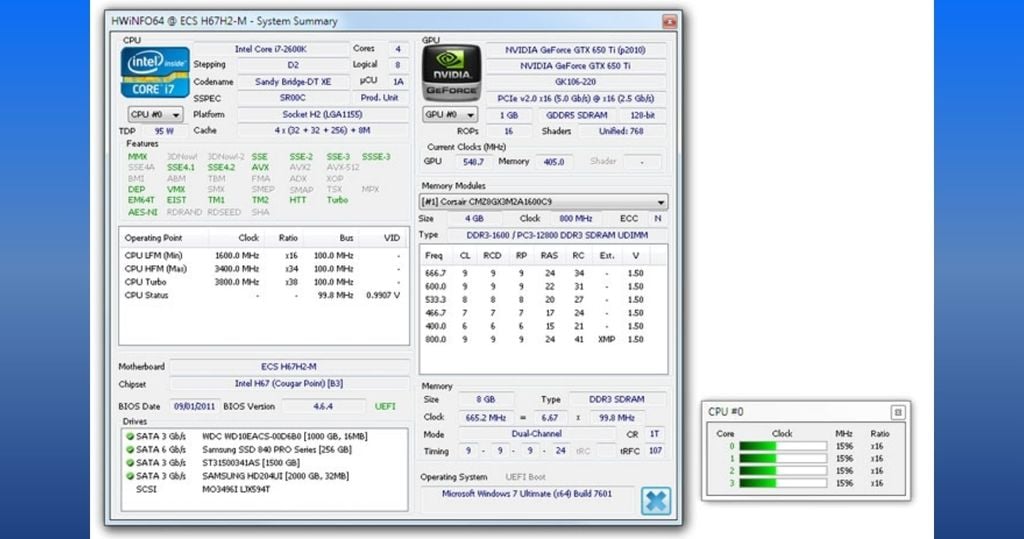 phần mềm HWiNFO64 kiểm tra nhiệt độ laptop