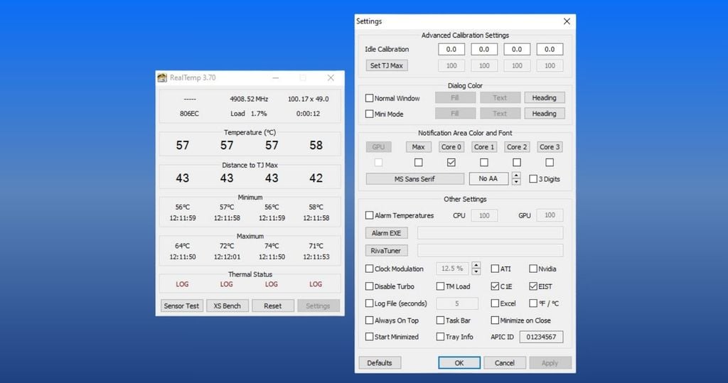 phần mềm Real Temp kiểm tra nhiệt độ laptop