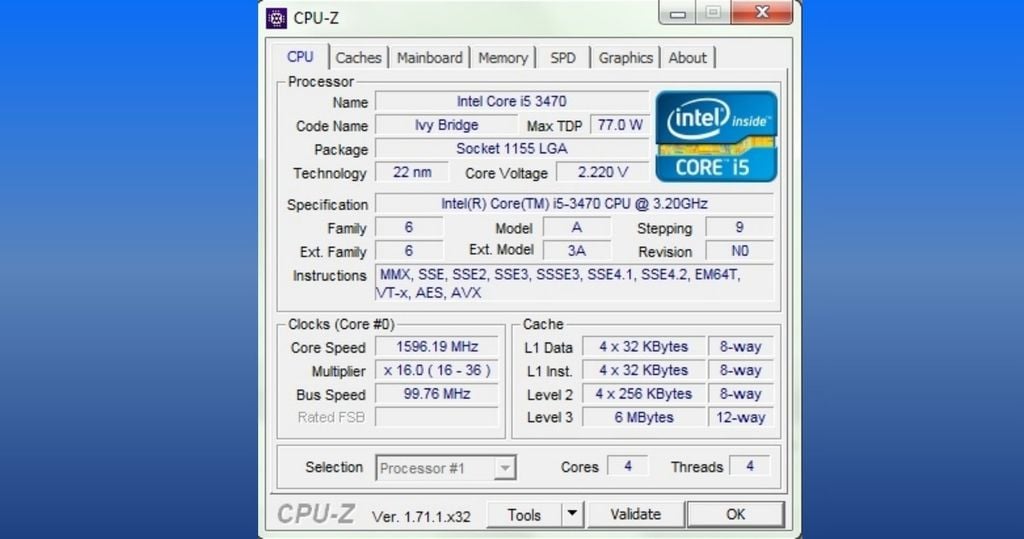 phần mềm CPU-Z kiểm tra nhiệt độ laptop