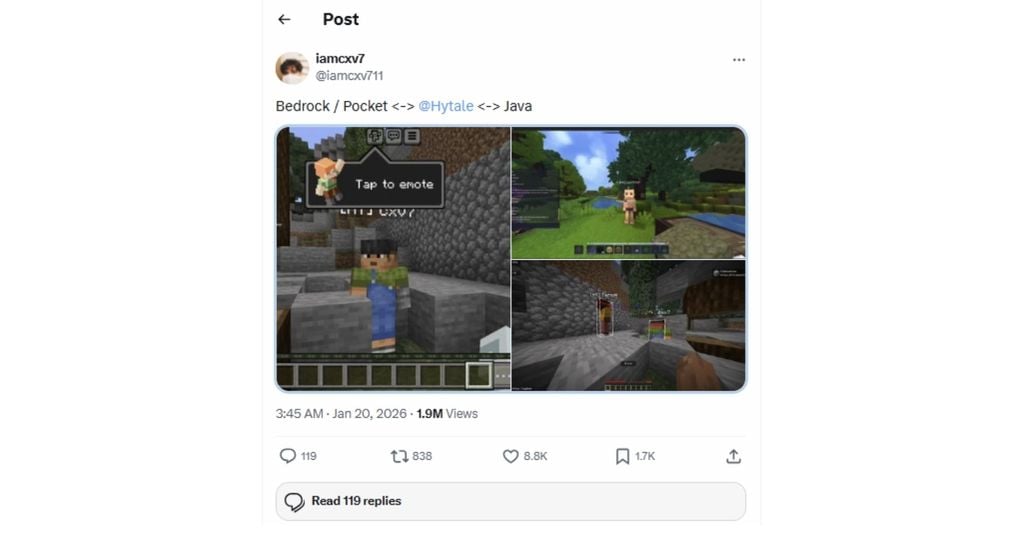 iamcxv7 đã tìm ra cách chơi để Hytale và Minecraft có thể nhìn thấy nhau trên 1 nền tảng