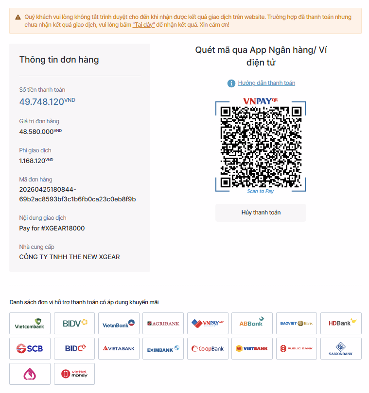 thanh toán mua hàng tại Xgear bằng mã QR